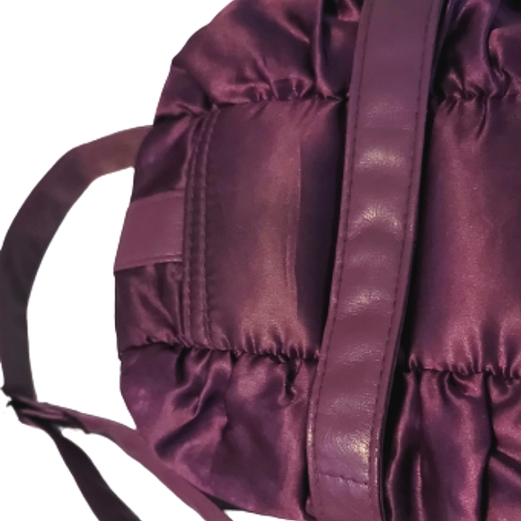 Tally Weijl Ruched Purple Satin and Faux Leather Shoulder Bag - Picture 6 of 12
